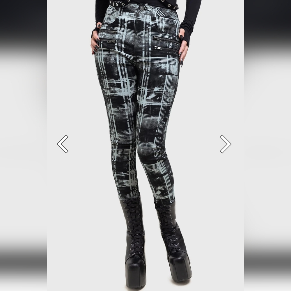 Killstar Black & White Plaid Skinny Pants
